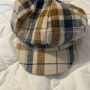 Plaid Newsboy Cap in Blue and Tan